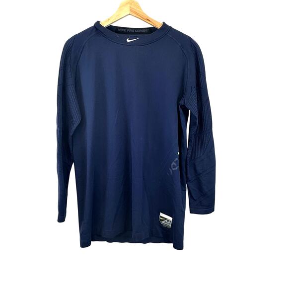 Nike Pro Combat Dri-Fit Navy Blue Long Sleeve Performance Baseball Shirt Mens L - Picture 1 of 14